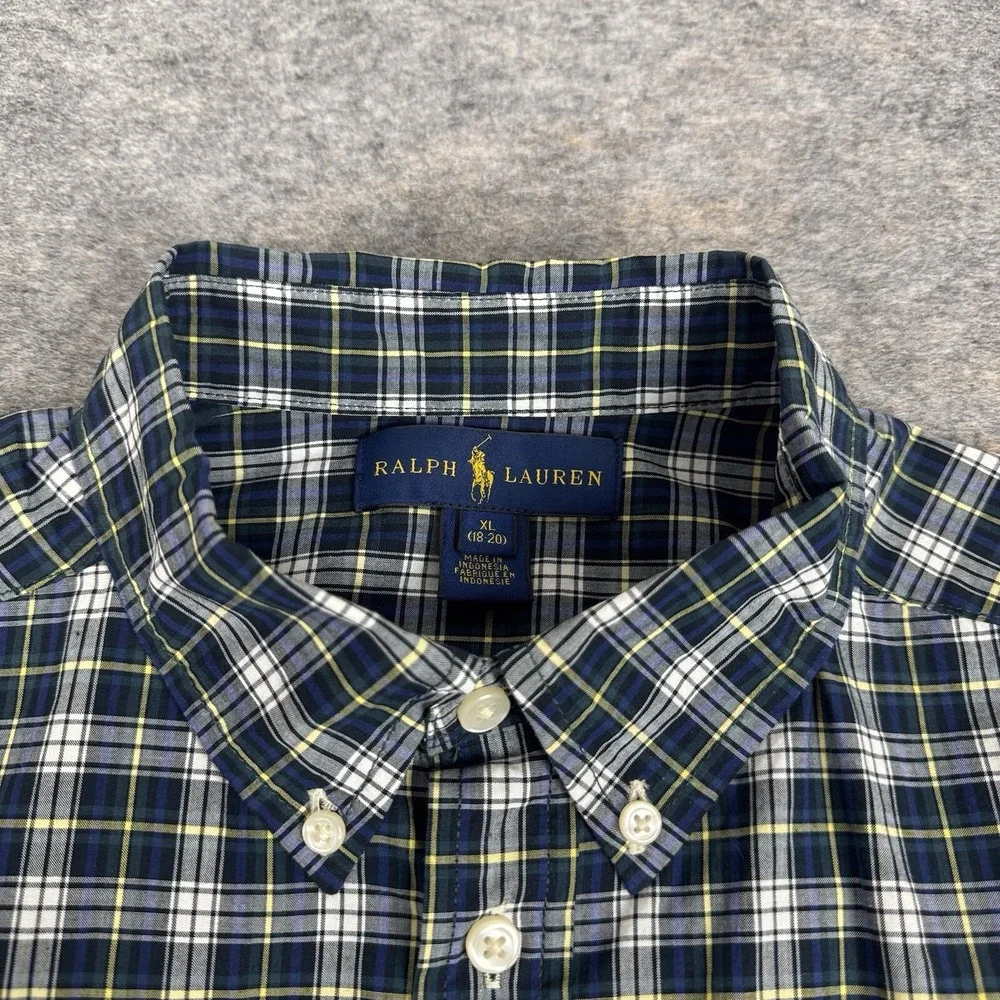 Ralph Lauren Button Down Shirt Long Sleeve Plaid Boys XL